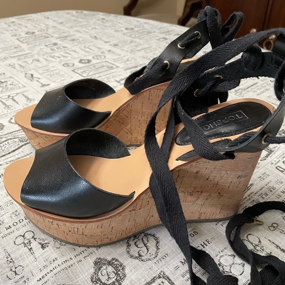 Summer tie up black wedge heels - Picture 3 of 4
